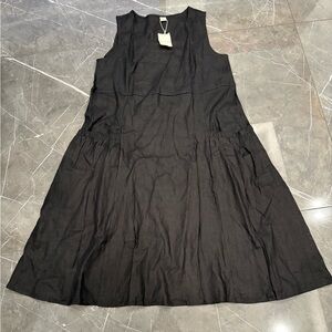 Lintico 100% Linen Sleeveless Black Dress With Two Pockets XXL NWT Boho Coastal